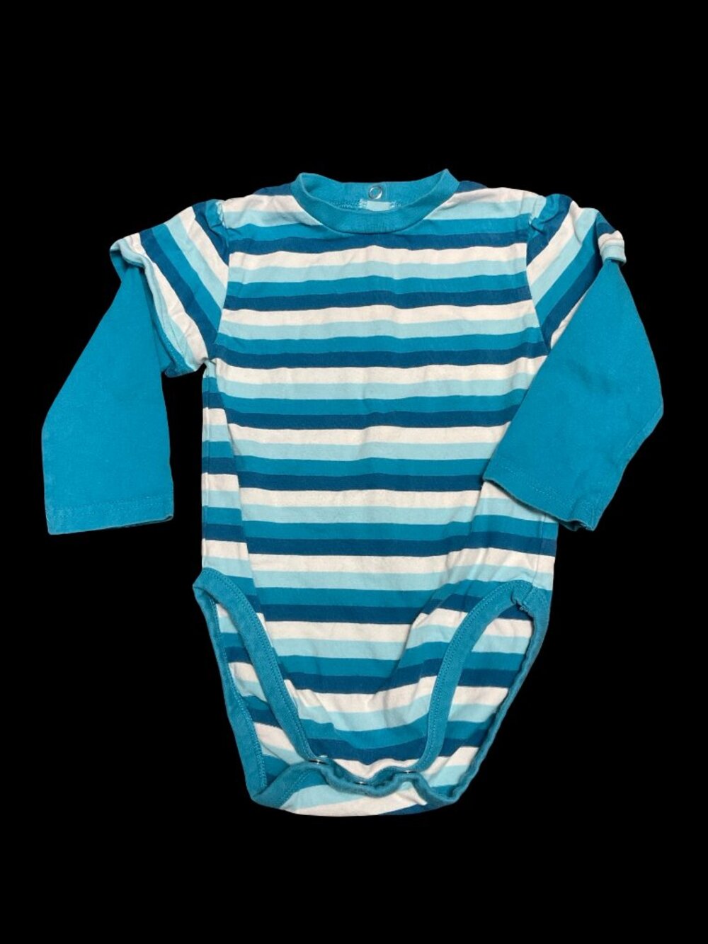 🌻10/$25 - Blue/White Striped Long Sleeve Onesie w/ Rushed Sleeve Detail